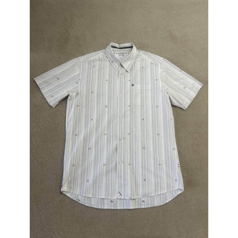 Quicksilver Shirt XL Multi Color‎ Striped Skulls Print All Over Casual Preppy